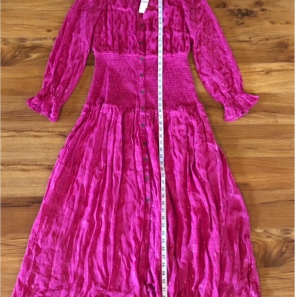 Anthropologie Smocked Pink Long Sleeve Maxi Dress New Small - Picture 3 of 5